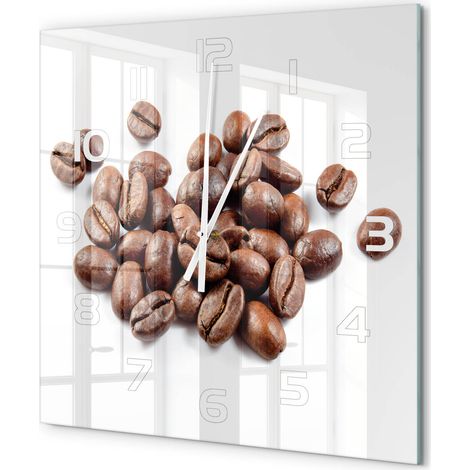 Grande Horloge Murale Carrée Originale en Verre Silencieuse Design Moderne Salon Grains de café 60x60 cm (1/5)