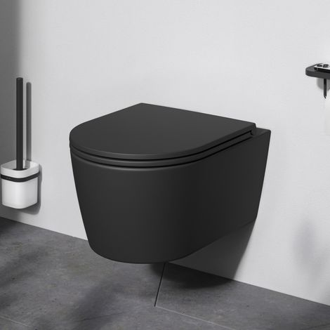 AM.PM WC Suspendu sans bride Noir WC en céramique sans rebord avec couvercle de siège Softclosing (1/5)