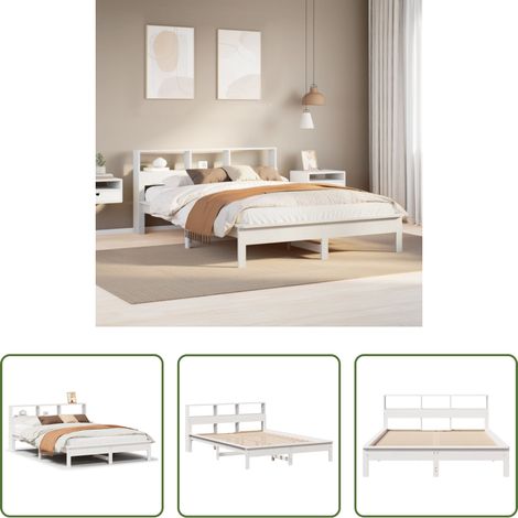 vidaXL Lit en bois - Cadre de lit sans matelas blanc 140x200 cm bois de pin massif (1/5)