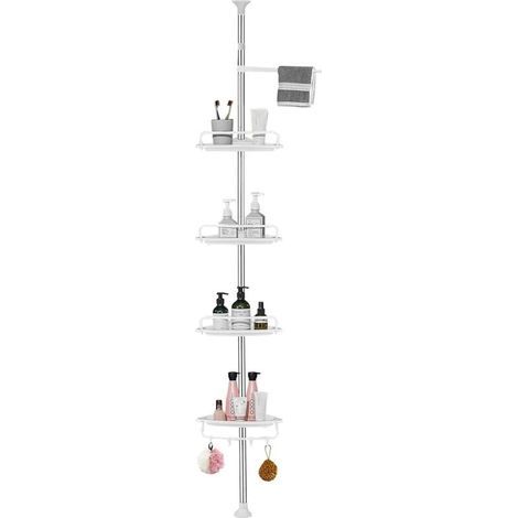 Etagère de Douche Réglable en Hauteur Étagère d'Angle Douche Sans Percage Acier Inoxydable avec 4 Paniers et 1 Porte-Serviettes pour Baignoire et Salle de Bain 95-305CM - blanc (1/5)