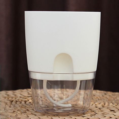 Pot de plantation décoratif auto-arrosant en plastique avec corde en coton pour plantes d'intérieur et d'extérieur, fleurs et herbes - Diamètre 15,3 cm/6 pouces, couleur blanche (1/5)