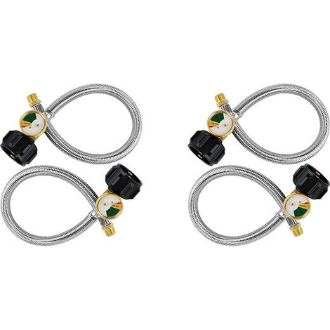 Conector de manguera de propano para vehículos recreativos de 38 cm (15 pulgadas) con manómetro para tanques de 2,3 a 18 kg (5 a 40 lb) - Manguera de propano trenzada de acero inoxidable con conexión  (1/4)