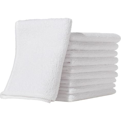 Chiffons Microfibres Blancs Lot de 10 sans Traces ni Peluches Absorbants Réutilisables (1/5)