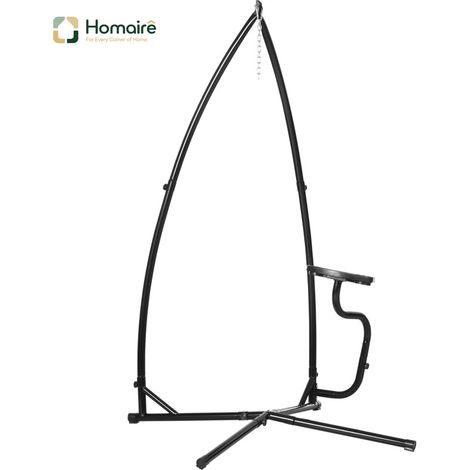 HOMAIRE Gestell en métal en forme de X pour fauteuil suspendu avec crochet à ressort, tablette et socle supportant jusqu'à 120kg noir