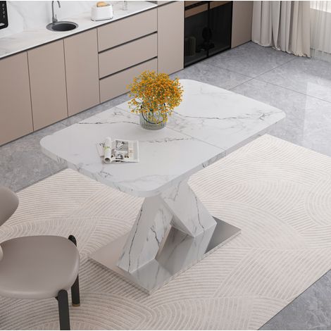 Tavolo da pranzo estensibile 120-160x80x76,5 cm bianco, piano effetto marmo, MDF e acciaio MEUBLIV (1/5)