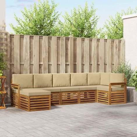 Ecksofa Set mit Kissen 7 pcs Natur und Beige Massivholz Akazie