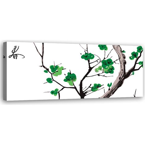 Tableau sur toile Branche verte d'un cerisier 90x30 (1/5)