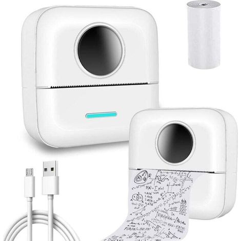 Mini imprimante autocollante Bluetooth de poche, imprimante thermique sans encre (1 imprimante + 1 rouleau de papier blanc) - Crezuo (1/4)