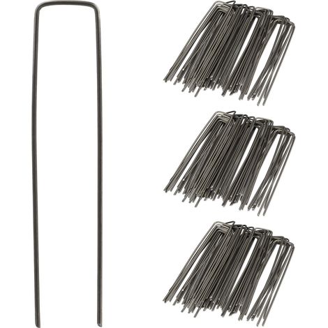 Relaxdays – Lot de 150 piquets de fixation en U 15 cm – Acier anthracite – Pour toiles anti-mauvaises herbes et camping – Ancrage facile