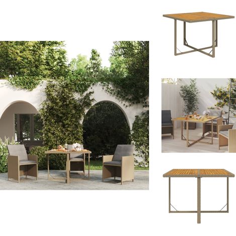 Table de jardin Beige 109x107x74 cm Résine tressée bois massif - Table De Jardin - Table Extérieure - Mobilier De Jardin - Table En Résine Tressée - Table Acacia (1/5)