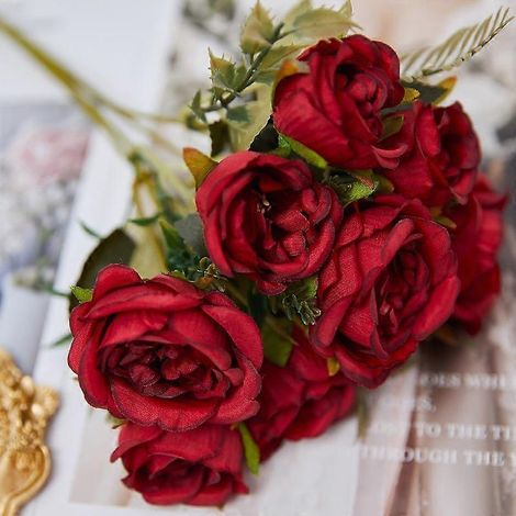 Bouquet Ornement d'Automne Fleurs Artificielles Pivoine en Soie Vertes DIY Mariage Fêterouge (1/5)