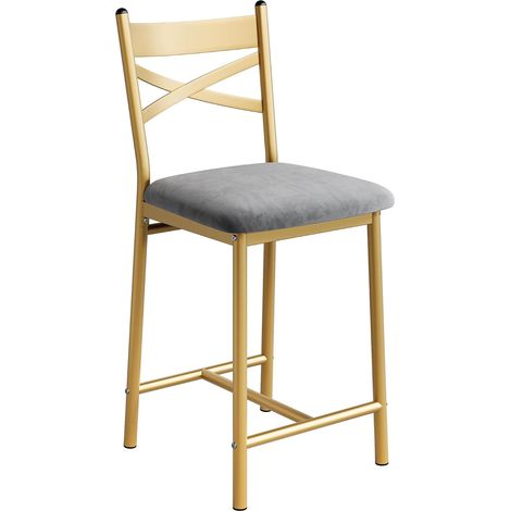 Lot de 2 tabourets de bar dorés hauteur comptoir avec dossier et assise rembourrée pour îlot de cuisine (1/5)