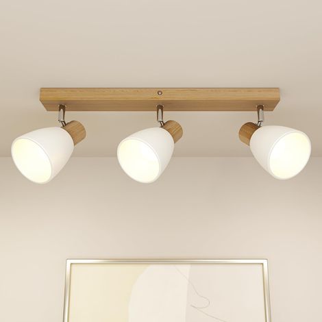 Plafonnier de moderne LED - 3 spots de plafond E14 40W 47cm métal blanc bois - Spot mural pour salon chambre salle à manger cuisine (1/5)
