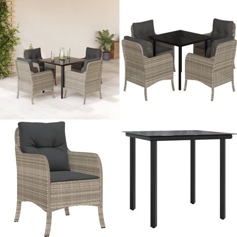 Ensemble à manger de jardin et coussins 5 pcs gris clair rotin - Chaise de jardin - Table de jardin (1/5)