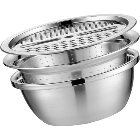 Râpe multifonctionnelle en acier inoxydable, à gros grains, 3 en 1 : passoire, panier d'égouttage, saladier. (1/5)