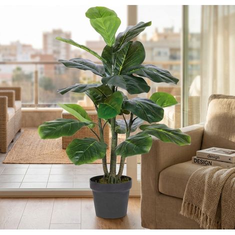 Plante Artificielle Ficus Lyrata 90cm avec pot Plantes en plastique pour la décoration de jardin intérieur et extérieur