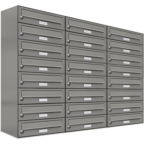 24er Premium Briefkasten Aluminiumgrau RAL Farbe 9007 für Außen Wand Postkasten 3x8 (1/5)
