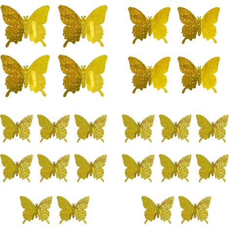 Décoration murale papillons, lot de 24, autocollants papillons 3D aimantés pour décorations de fête (colorés, 24 pièces) (1/5)