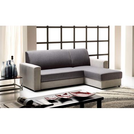 My Brand Germanvox Salotto Angolare con Penisola reversibile e Letto estraibile a carrello, Rivestito in tessuto Grigio chiaro e scuro Cat.Extra L.225 P.158 H.88 CM. (1/2)