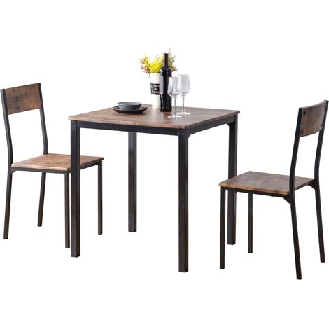 Ensemble repas avec table carrée et 2 chaises, gain de place pour balcon, cuisine ou salle à manger, plateau MDF PVC, structure métal brun vintage - CHICFURN (1/5)