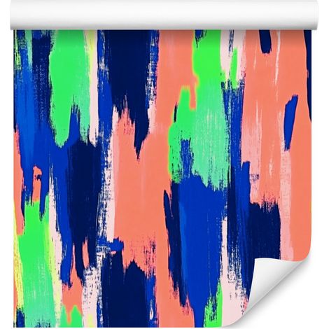 Tapete „Pinselstriche“ in Koralle und Blau für Wohn- und Schlafzimmer, 50 x 1000 cm (1/5)