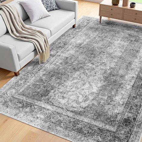 Tapis Salon, 1,8x2,7 m, Grand Tapis Chambre Lavable Antidérapant, Poils Courts et Denses, Résistant aux Griffures Animaux, Doux et Confortable, Style Bohème, pour Chambre, Bureau, Entrée, Gris (1/5)
