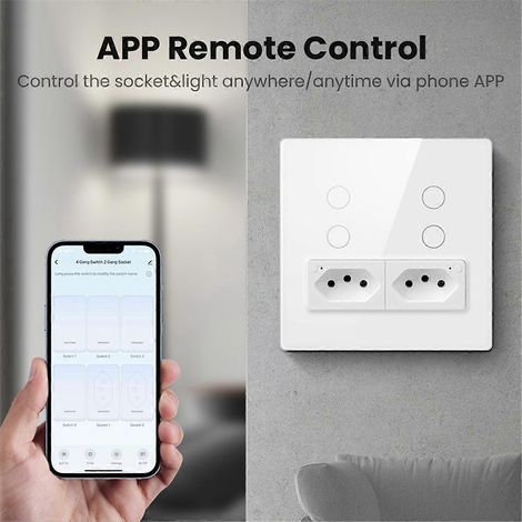Interrupteur et prise murale Tuya WiFi Brazil, compatible Alexa Home, blanc (1/5)
