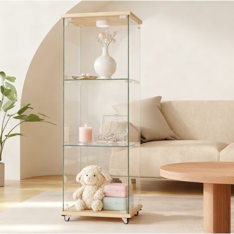 Vetrina in vetro 120x42.5x36.5 cm naturale in MDF e vetro con LED e telecomando