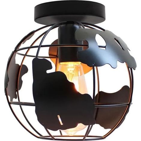 Plafonnier Industrielle Rétro Globe Lampe Plafond en Métal pour Salon Chambre Cuisine (1/4)