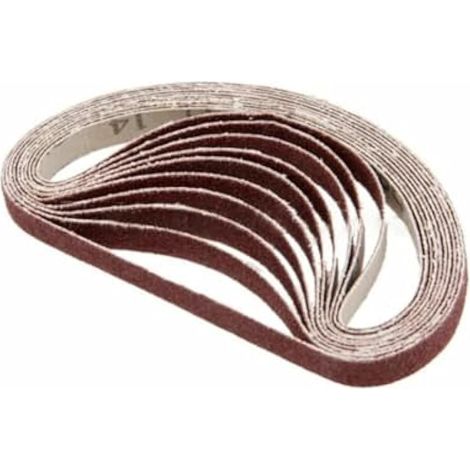 Lot de 10 bandes abrasives de 10 mm x 330 mm en oxyde d'aluminium grain 60 pour ponceuse à bande, utilisées pour polir le bois et dérouiller la peinture (1/5)
