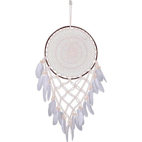 43cm attrape-rêve en plumes tissées, décoration artisanale pour voiture ou maison, carillon éolien fait main, ornement bohème suspendu. (1/4)