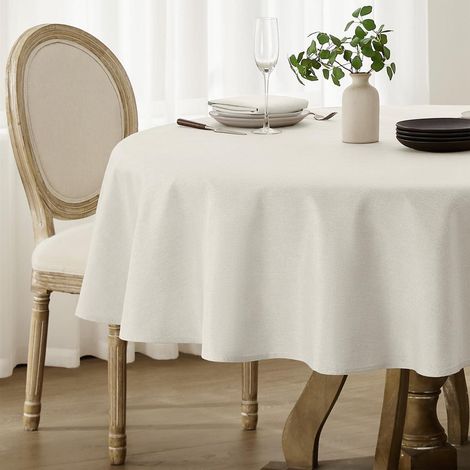 Nappe ronde 180 cm lavable aspect lin déperlant blanc ivoire