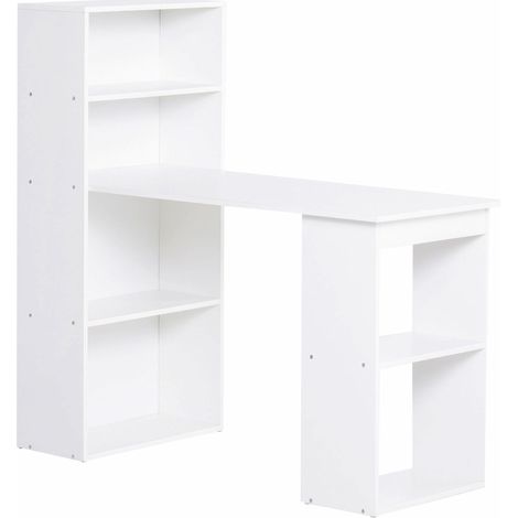 Escritorio con estantería 120x55x120 cm mesa de ordenador de madera blanca HOMVRA (1/5)