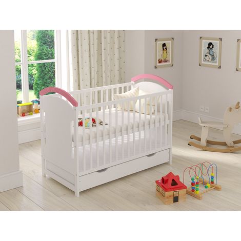 Amie Cot Bed 120x60cm with drawer (White/Pink) (1/4)