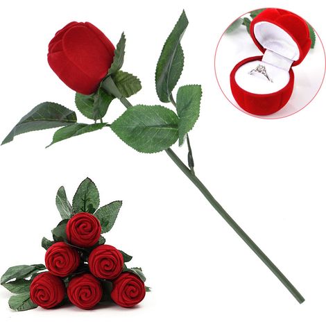 Scatola portagioie a forma di rosa rossa, gioielli per San Valentino, orecchini, anello romantico per proposta di matrimonio.