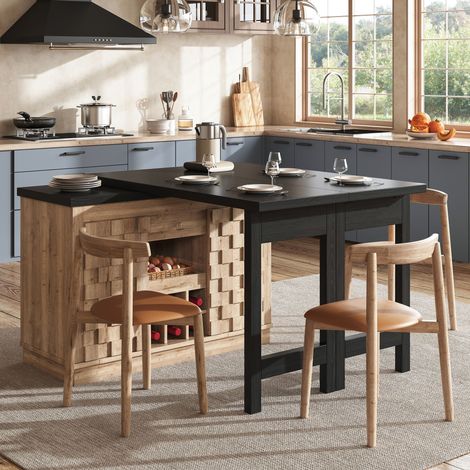 Isola da Cucina Estensibile con 2 Piani Girevoli a 360°, 2 Ante, Cassetto e Portabottiglie, MDF, 120×40×74.2 cm (1/5)