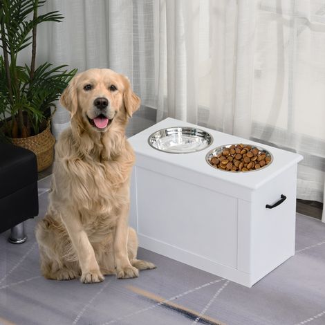Mobile rialzato per ciotole per cani e gatti, contenitore, 2 ciotole inox 2 x 2000 ml, bianco HAVRYA (1/4)