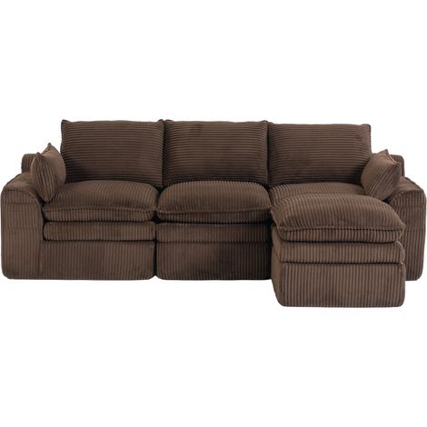 ELVMI Modulares 3-Sitzer-Sofa mit Kissen und Seitentaschen, aus Cord, Braun (1/5)