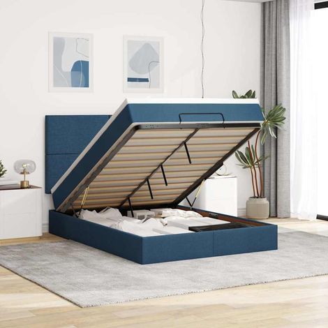 Ottoman-Bett mit Matratze & LEDs Blau 140x200 cm Stoff (1/5)