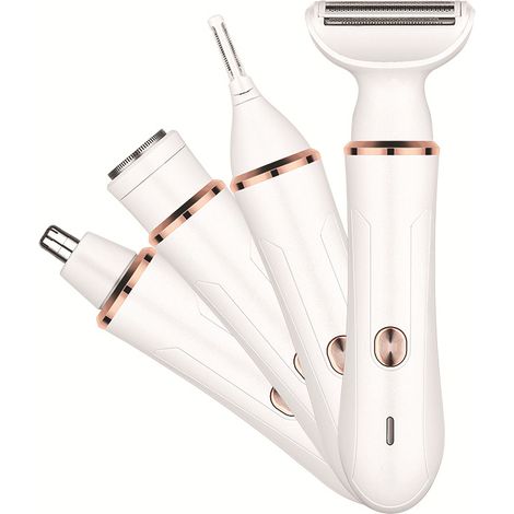 Kit d'épilation multifonctions rechargeable 4-en-1 avec charge de type C, tondeuse étanche pour le visage, le corps, le nez et les sourcils, or rose blanc