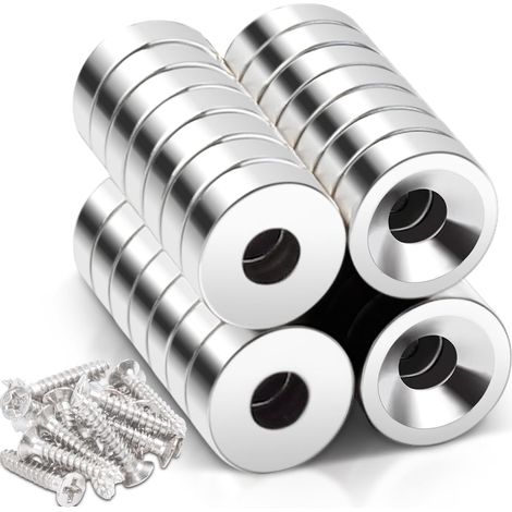 Lot de 30 aimants en néodyme avec trou de 8 x 3 mm, ouverture de 3 mm, aimants puissants, extra plats à visser, aimants puissants à coller, aimants ronds avec vis pour tableau magnétique, cuisine (1/5)