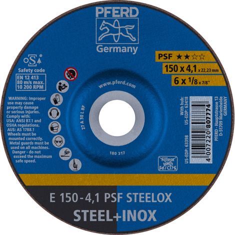 PFERD TOOLS Schruppscheibe E 150x4,1x22,23 mm Universallinie PSF STEELOX für Stahl/Edelstahl 10 Stk