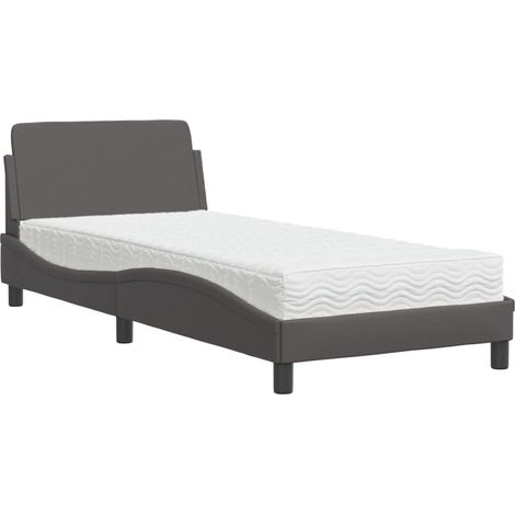Lit simple,Lit adulte,Lit avec matelas gris 90x190 cm similicuir CFW98258 (1/5)