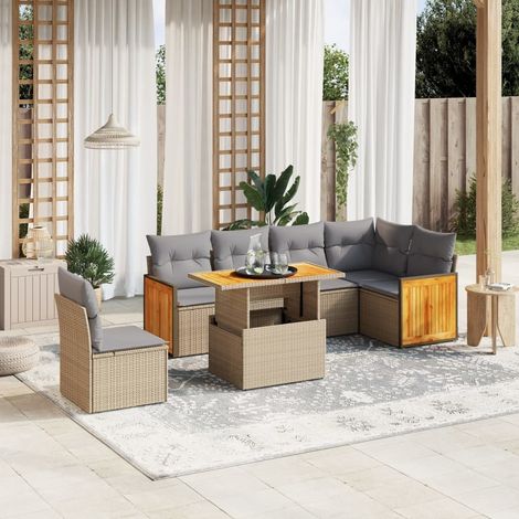 Set sofás de jardín 7 piezas y cojines ratán sintético beige vidaXL (1/3)