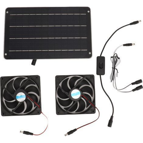 Kit de ventilation solaire double avec panneau solaire 20 W et interrupteur pour poulailler, serre ou niche pour chien. Dissipation de chaleur. (1/5)