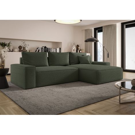 Ecksofa Schlafsofa Sofa WALKEN Stoff Quelle Moosgrün Ottomane Rechts (1/4)