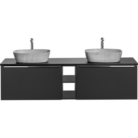 Meubles double vasques à poser + rangement bas - 180 cm - Rosario Black - Livraison gratuite