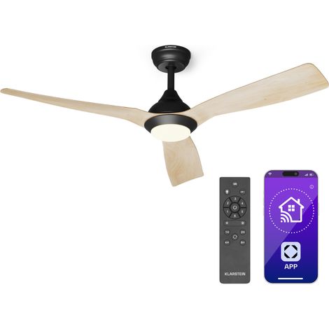 Klarstein Fiji Flow - Ventilatore a soffitto 2 in 1, 132 cm, LED, telecomando, controllo con app, 2 sensi di rotazione, dimmerabile