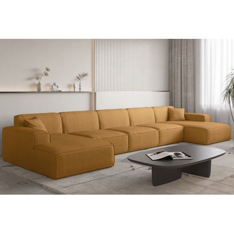 Wohnlandschaft Sofa U-Form CELES PREMIUM XL in Stoff Scala Senfgelb (1/3)