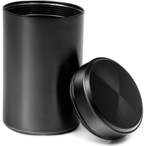 Bocal de Rangement en Aluminium, Récipient Anti-Odeurs, Petit Bocal Portable en Métal Scellé Sous Vide pour Café et Thé, Sucre, Céréales, Collations, Café, ø55 X 92 mm, Rond (Noir, 140 ml) (1/5)